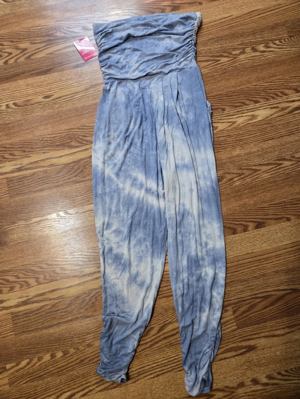 NWT Heart & Hips Strapless Blue Tie-Dye Jumpsuit Sz M - Picture 4 of 6